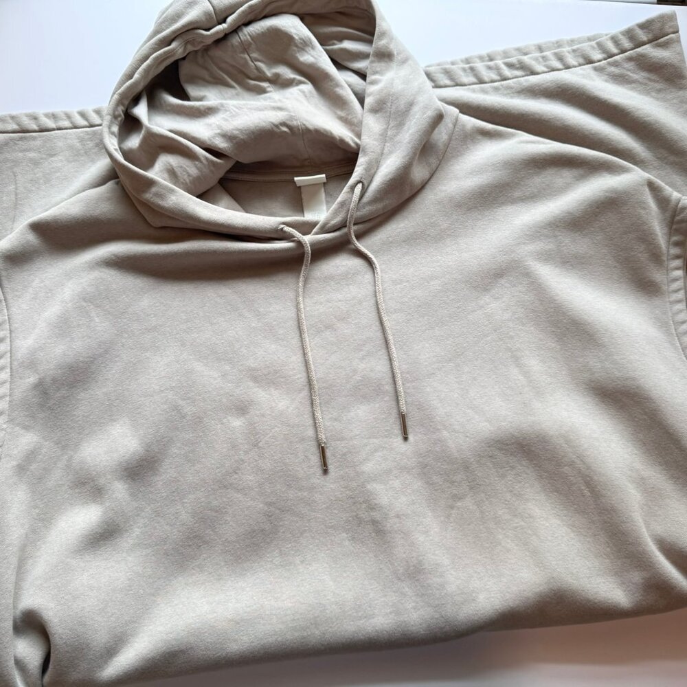 H&M Beige Oversized Hooded Sleeveless Long Sweatshirt Knit Dress sz XL - Picture 4 of 8